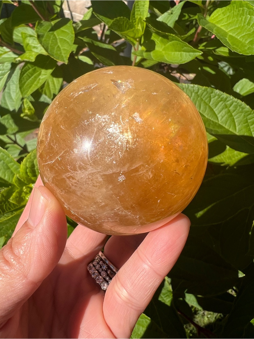 Orange (2) calcite sphere | crystal